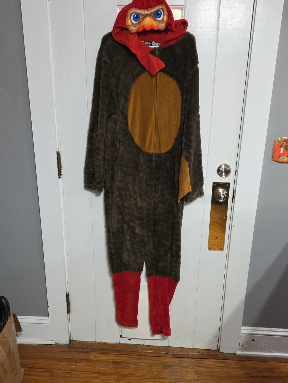 Briefly Stated TURKEY Unisex One Piece Pajama/Costume Zips Fuzzy  Halloween Sz L